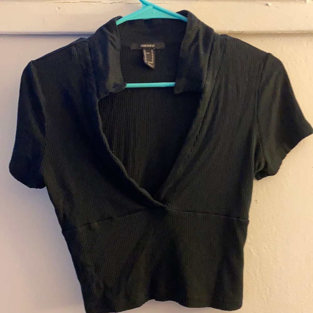Black low v blouse